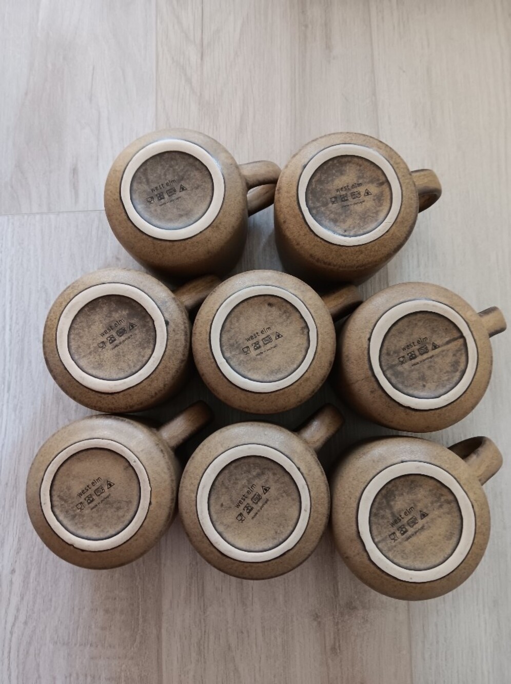 West Elm Kanto Stoneware Handled Coffee Tea Mugs Set of 8 Brown Grey Cardamom - Picture 3 of 13